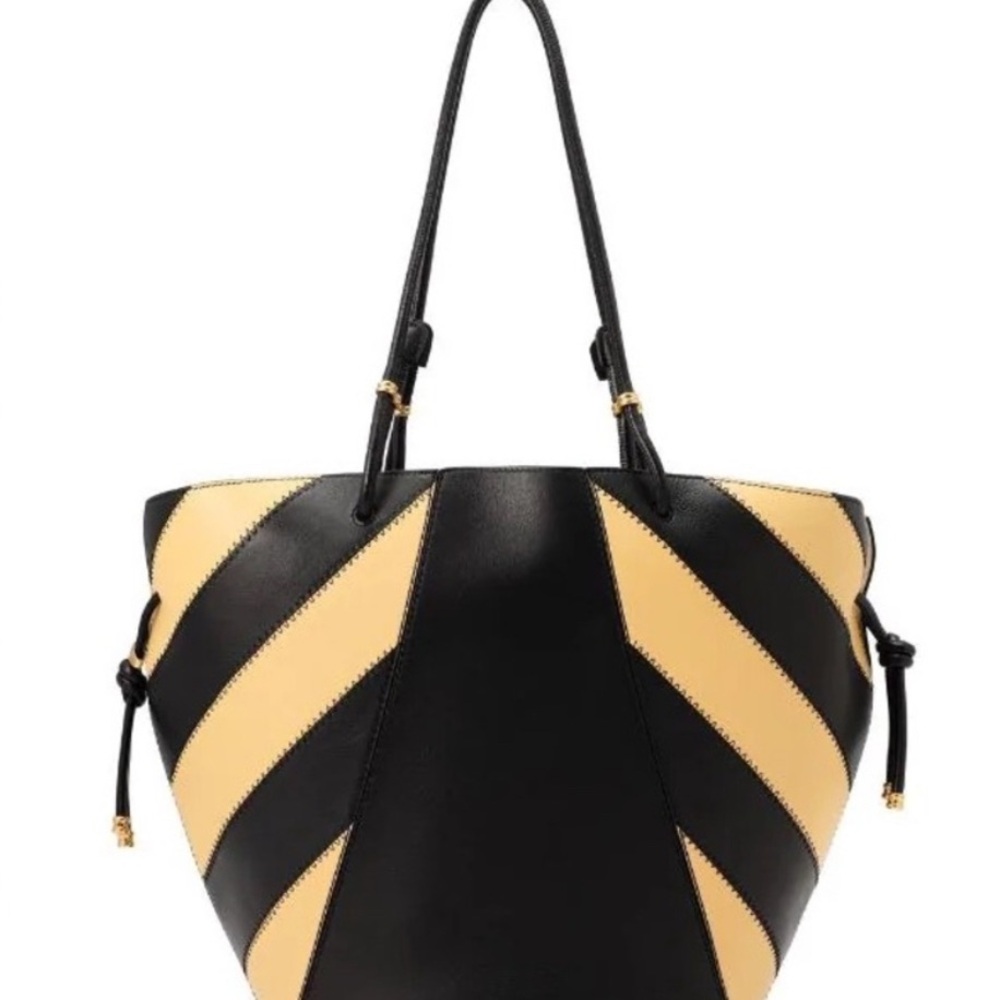 $798 Tory Burch Spaghetti strap stripe tote bag genuine leather